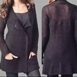 EILEEN FISHER | Black Plum Mohair Snap Front Long Cardigan Sweater | Size XL